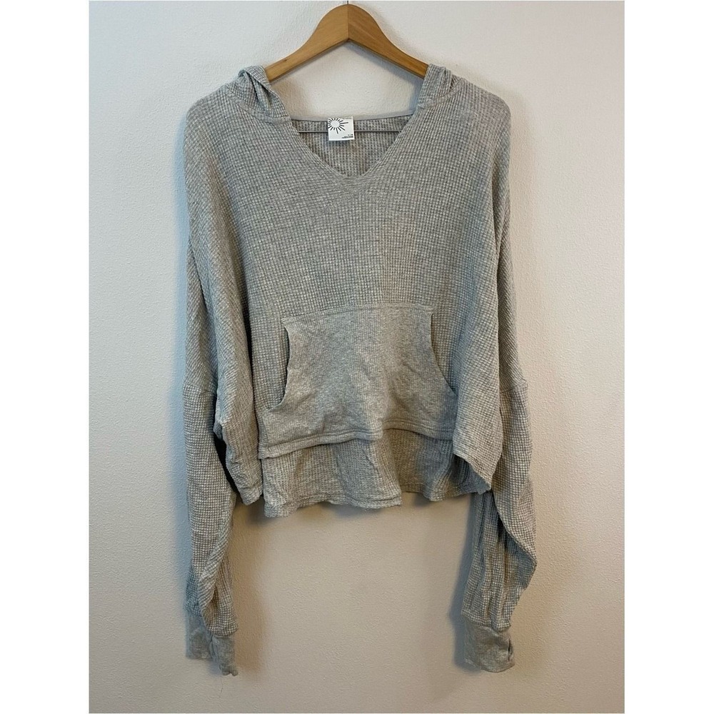OFFLINE By Aerie Waffle Hoodie Cropped Gray Oversized Womens Large